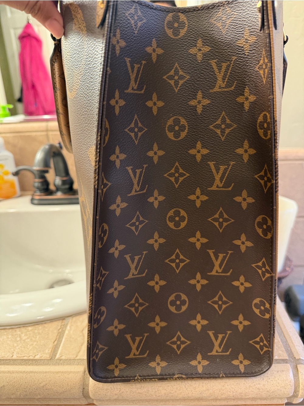 Louis Vuitton Monogram Canvas Tote with Black Straps and Red Interior - Picture 8 of 12
